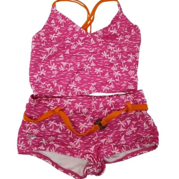 Speedo Other - Speedo Tropical Breeze Girls Swimsuit 2 Piece  Size 12 NWT Pink with White Palm